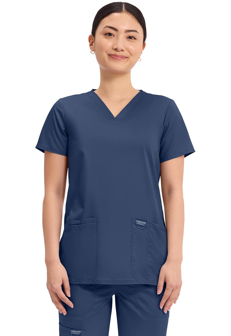 Cherokee Women's V-Neck Top, Navy, Large - Image 1